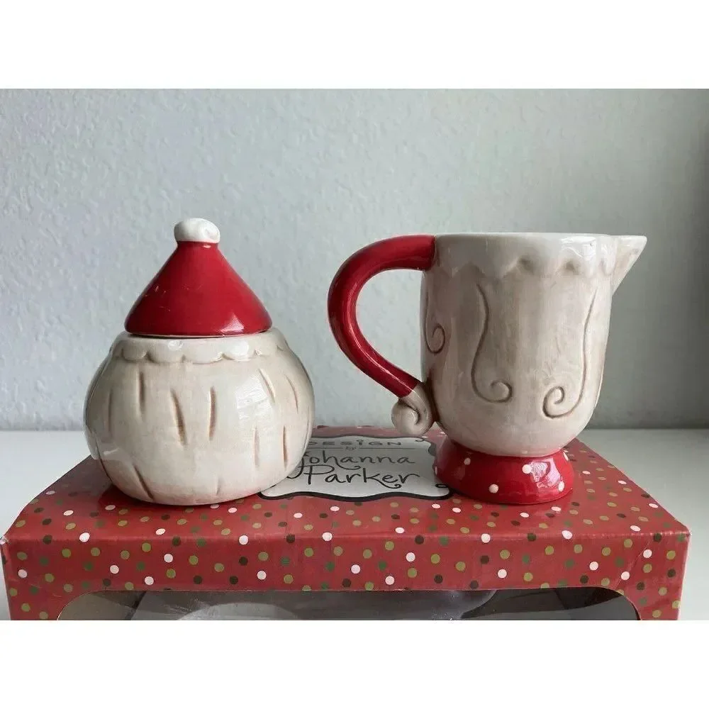 Johanna Parker Transpac‎ Retro Santa Claus Creamer Sugar Set Christmas Decor NEW